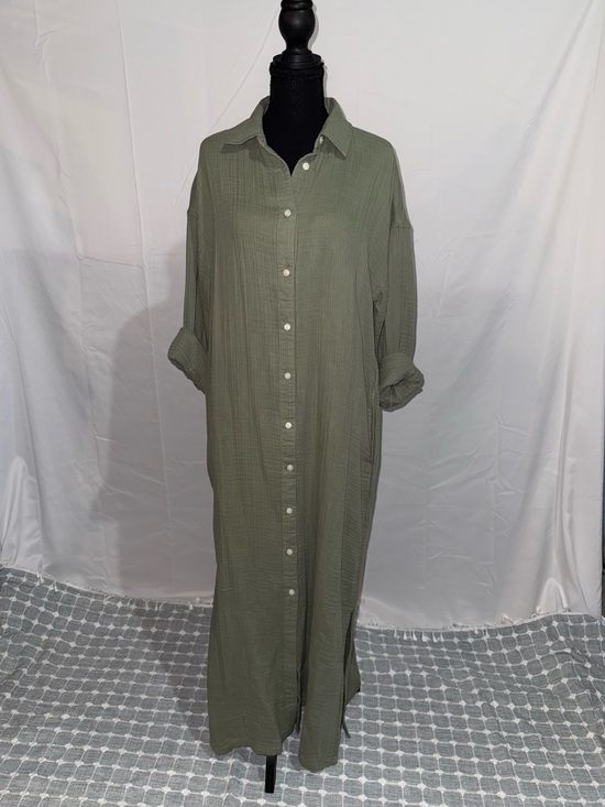 Lou & Grey Dresses & Skirts - New Lou & Grey LOFT Long Button-Down Shirt Dress in Olive Green